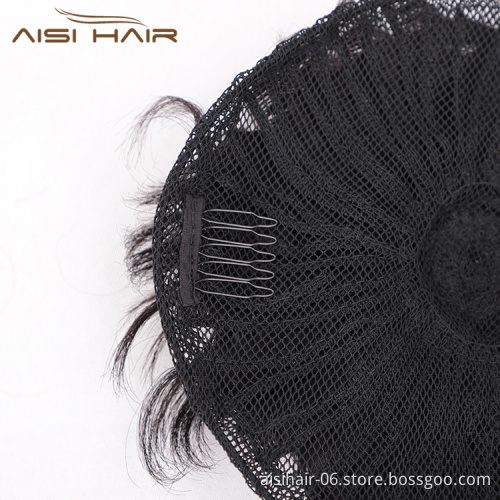 Aisi Hair Brazilian Human Hair Bun Curly Black Chignon Bun Elastic Rope Rubber Band Hairpiece Clip In Extension For Women